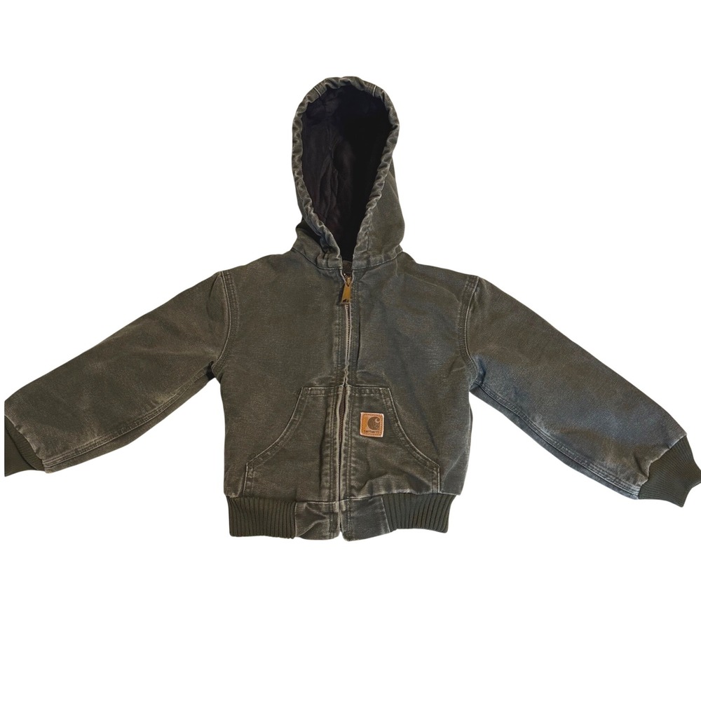 Vintage Y2K Carhartt Jacket Kids XS 4/5 moss Green Canvas Thermal Lined Coat
